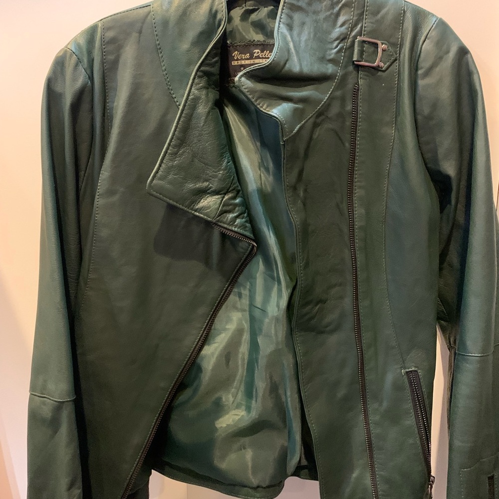 Green leather blazer jacket biker jacket green coat
